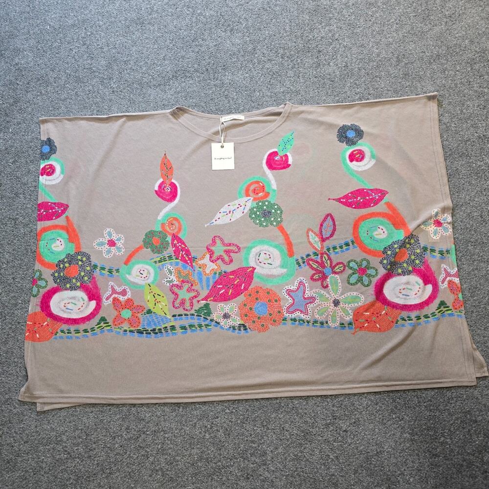 Do Everything In Love Top Women One Size Tan Floral Colorful Sheer Poncho Casual
